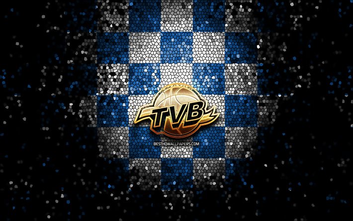 Universo Treviso Basket, logo glitter, LBA, sfondo a scacchi bianco verde, basket, basket italiano, logo Universo Treviso Basket, mosaic art, Lega Basket Serie A