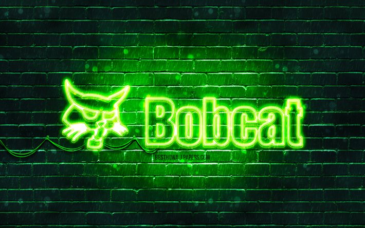 Bobcat green logo, 4k, green brickwall, Bobcat logo, brands, Bobcat neon logo, Bobcat