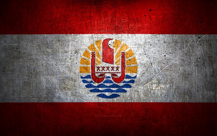 Download wallpapers French Polynesian metal flag, grunge art, oceanian