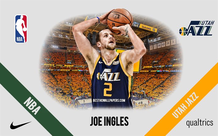 Joe Ingles, Utah Jazz, Australialainen koripalloilija, NBA, muotokuva, YHDYSVALLAT, koripallo, Vivint Arena, Utah Jazz logo