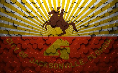Drapeau de Jacksonville, art en nid d&#39;abeille, drapeau des hexagones de Jacksonville, Jacksonville, art des hexagones 3d, drapeau de Jacksonville