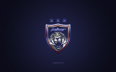Johor DT, Malaysian football club, blue logo, blue carbon fiber background, Malaysia Super League, football, Johor Bahru, Malaysia, Johor DT logo