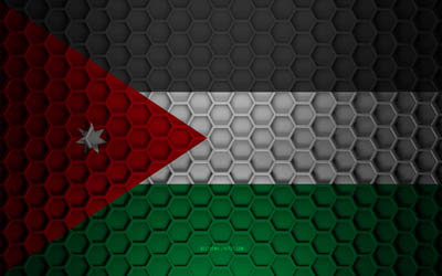 Jordan flag, 3d hexagons texture, Jordan, 3d texture, Jordan 3d flag, metal texture, flag of Jordan