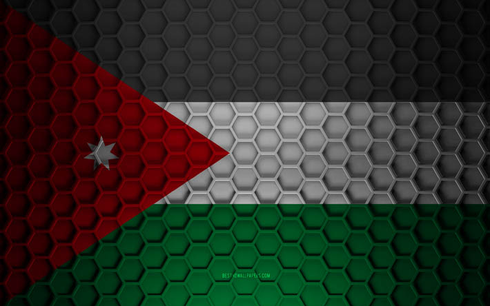 jordanien-flagge, 3d-sechsecke textur, jordanien, 3d-textur, jordanien 3d-flagge, metallstruktur, flagge von jordanien