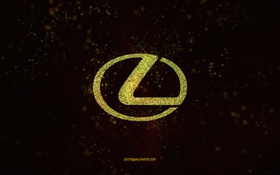 Lexus glitter logo, 4k, black background, Lexus logo, yellow glitter art, Lexus, creative art, Lexus yellow glitter logo