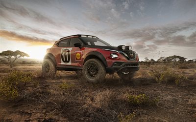 Nissan Juke Rally Tribute Concept, 2021, ralliversio, ilta, auringonlasku, tuning Juke, japanilaiset autot, Nissan