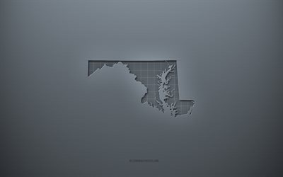 メリーランド州の地図, 灰色の創造的な背景, Maryland, 米国, 灰色の紙の質感, アメリカの州, メリーランド州の地図のシルエット, 灰色の背景, メリーランド3Dマップ