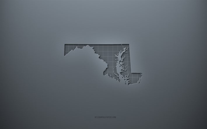 خريطة ولاية ماريلاند, الخلفية الرمادية الإبداعية, ماريلاند, الولايات المتحدة الأمريكية, نسيج ورقة رمادية, الولايات الأمريكية, ماريلاند خريطة صورة ظلية, خريطة ماريلاند, خلفية رمادية, ميريلاند خريطة 3d
