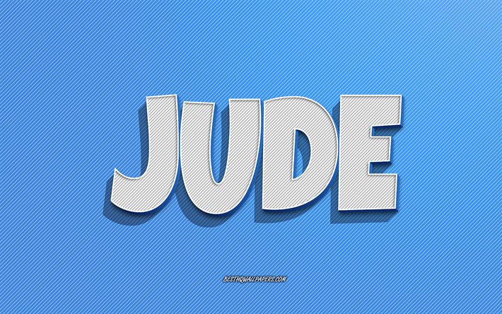 Jude, sfondo linee blu, sfondi con nomi, nome Jude, nomi maschili, biglietto di auguri Jude, line art, foto con nome Jude