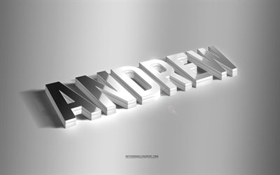Andrew, arte 3d argento, sfondo grigio, sfondi con nomi, nome Andrew, biglietto di auguri Andrew, arte 3d, foto con nome Andrew
