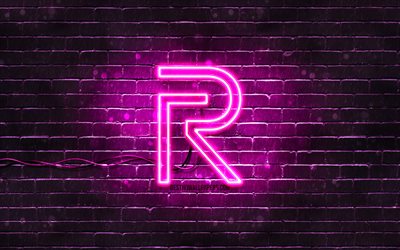 Logo violet Realme, 4k, mur de briques violet, logo Realme, marques, logo n&#233;on Realme, Realme