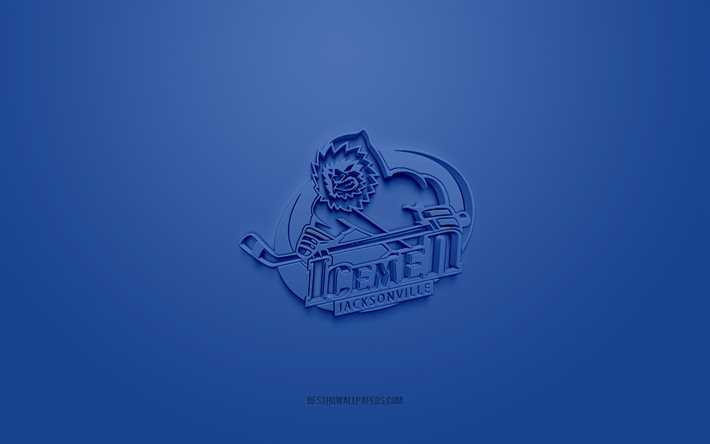 Jacksonville IceMen, yaratıcı 3D logo, mavi arka plan, ECHL, 3d amblem, Amerikan Hokey Kul&#252;b&#252;, Jacksonville, ABD, 3d sanat, hokey, Jacksonville IceMen 3d logo