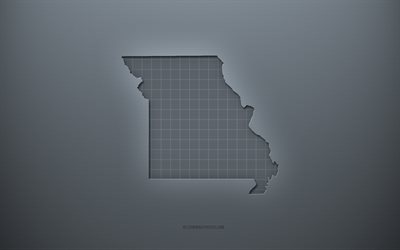 Missourin kartta, harmaa luova tausta, Missouri, USA, harmaa paperikuvio, Amerikan osavaltiot, Missourin kartta siluetti, harmaa tausta, Missouri 3d -kartta