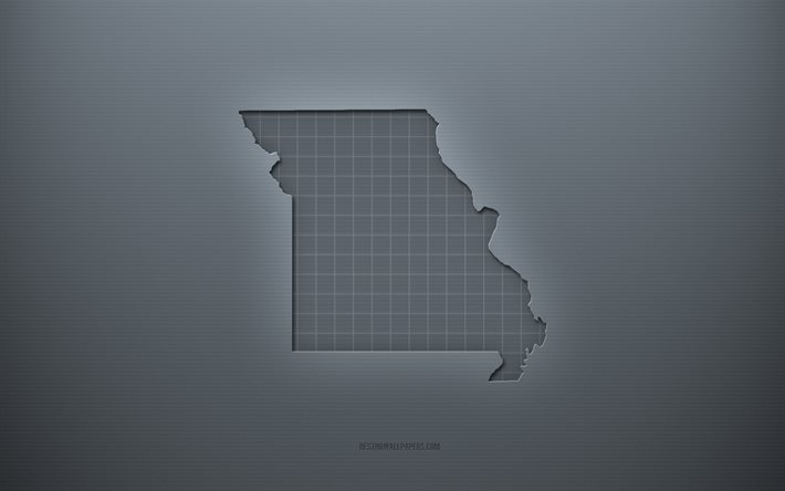 Mappa del Missouri, sfondo grigio creativo, Missouri, USA, texture di carta grigia, stati americani, sagoma mappa del Missouri, mappa del Missouri, sfondo grigio, mappa 3d del Missouri