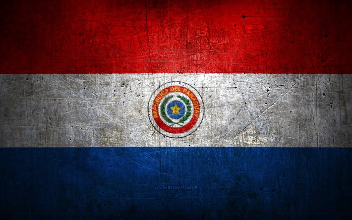 Bandiera del Paraguay in metallo, arte grunge, Paesi sudamericani, Giorno del Paraguay, simboli nazionali, Bandiera del Paraguay, bandiere di metallo, Sud America, Paraguay