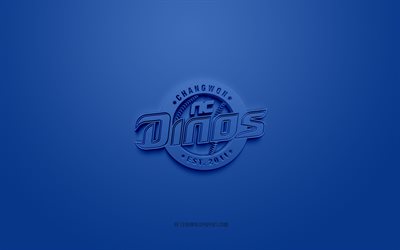 NC Dinos, logotipo 3D criativo, fundo azul, KBO League, emblema 3D, clube de beisebol sul-coreano, Changwon, Coreia do Sul, arte 3D, beisebol, logotipo 3D do NC Dinos