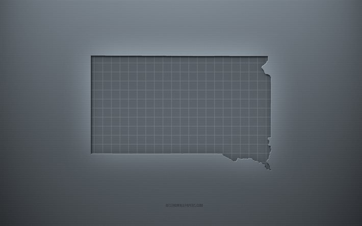 Carte du Dakota du Sud, arri&#232;re-plan cr&#233;atif gris, Dakota du Sud, &#201;tats-Unis, texture de papier gris, &#201;tats am&#233;ricains, silhouette de carte du Dakota du Sud, carte du Dakota du Sud, fond gris, carte 3d du Dakota du Sud