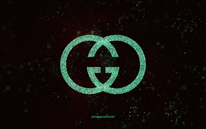 Logotipo com glitter da Gucci, 4k, fundo preto, logotipo da Gucci, arte com glitter verde, Gucci, arte criativa, logotipo com glitter verde da Gucci
