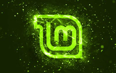 Linux Mint Mate lime logo, 4k, lime neon lights, Linux, creative, lime abstract background, Linux Mint Mate logo, OS, Linux Mint Mate