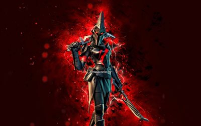 Black Eternal Knight, 4k, luzes de n&#233;on vermelhas, Fortnite Battle Royale, Personagens Fortnite, Pele de Black Eternal Knight, Fortnite, Black Eternal Knight Fortnite