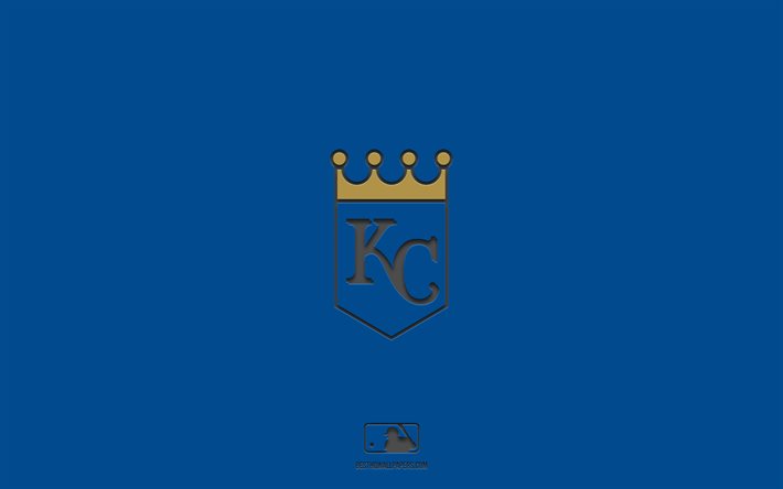 Kansas City Royals, fond bleu, &#233;quipe de baseball am&#233;ricaine, embl&#232;me des Kansas City Royals, MLB, Missouri, &#201;tats-Unis, baseball, logo Kansas City Royals