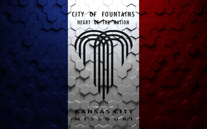 Drapeau de Kansas City, Missouri, Honeycomb Art, Kansas City Hexagons Flag, Kansas City, art des hexagones 3d, Kansas City Flag