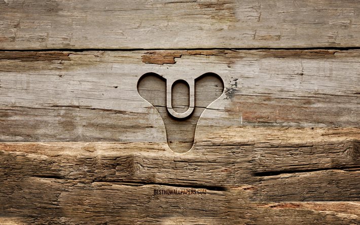 運命の木製ロゴ, 4k, 木製の背景, ゲームブランド, Destinyのロゴ, creative クリエイティブ, 木彫り, 運命