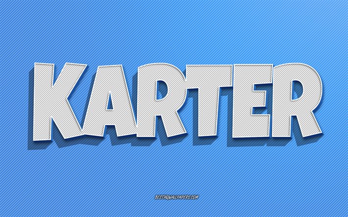 Karter, blue lines background, wallpapers with names, Karter name, male names, Karter greeting card, line art, picture with Karter name