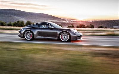 2022, Porsche 911 GT3 Touring, exterior, side view, black coupe, new black Porsche 911 GT3, sports cars, race track, German sports cars, Porsche