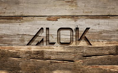 Logo en bois Alok, 4K, DJs br&#233;siliens, arri&#232;re-plans en bois, stars de la musique, Alok Achkar Peres Petrillo, logo Alok, DJ Alok, cr&#233;atif, sculpture sur bois, Alok