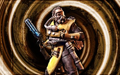 4k, Caustic, yellow grunge background, Apex Legends, Toxic Trapper, vortex, Apex Legends characters, Caustic Apex Legends, Caustic Skin, Christian Caustic