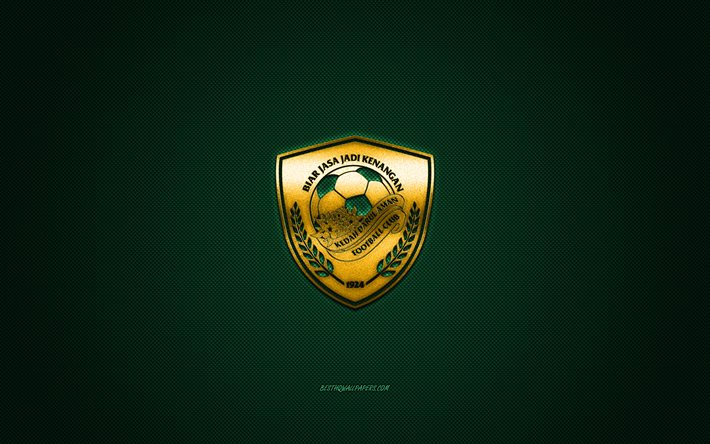 Kedah Darul Aman FC, malaysisk fotbollsklubb, gul logotyp, gr&#246;n kolfiberbakgrund, Malaysia Super League, fotboll, Kedah, Malaysia, Kedah Darul Aman FC -logotyp