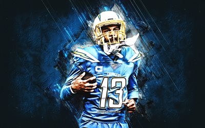 keenan allen, los angeles chargers, nfl, american football, grunge art, blue stone background, national football league