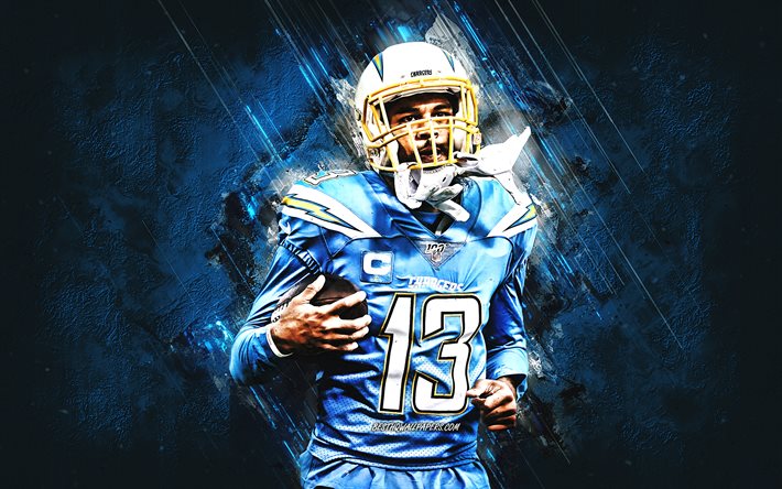 Keenan Allen, Los Angeles Chargers, NFL, American Football, Grunge Art, Blue Stone Background, National Football League
