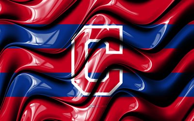 Cleveland Indians flag, 4k, blue and red 3D waves, MLB, american baseball team, Cleveland Indians logo, baseball, Cleveland Indians