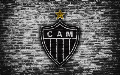 FC Atletico Mineiro, 4k, emblem, Brazilian Seria A, grunge, soocer, Brazil, Atletico Mineiro, football club, brick texture, Atletico Mineiro FC
