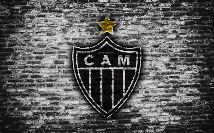 FC Atletico Mineiro, 4k, emblem, Brazilian Ser&#237;a, grunge, soocer, Brazil, Atletico Mineiro, football club, brick textura, Atletico Mineiro FC