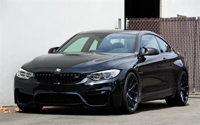 F82, BMW M4, 2018, black sports coupe, tuning M4, new black M4, black wheels, German cars, BMW