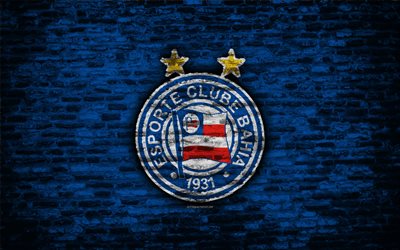 FC Bahia, 4k, emblem, Brazilian Seria A, grunge, soocer, Brazil, Bahia, football club, brick texture, Bahia FC