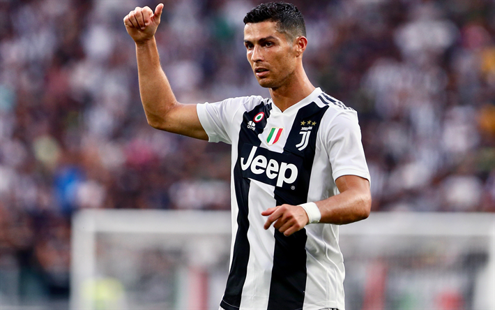 Cristiano Ronaldo, 4k, tummen upp, Juventus FC, portr&#228;tt, Portugisiska star, Serie A, Italien, Portugisisk fotbollsspelare