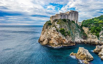 Dubrovnik slott, Adriatiska havet, stenar, kusten, seascape, Dubrovnik, Kroatien