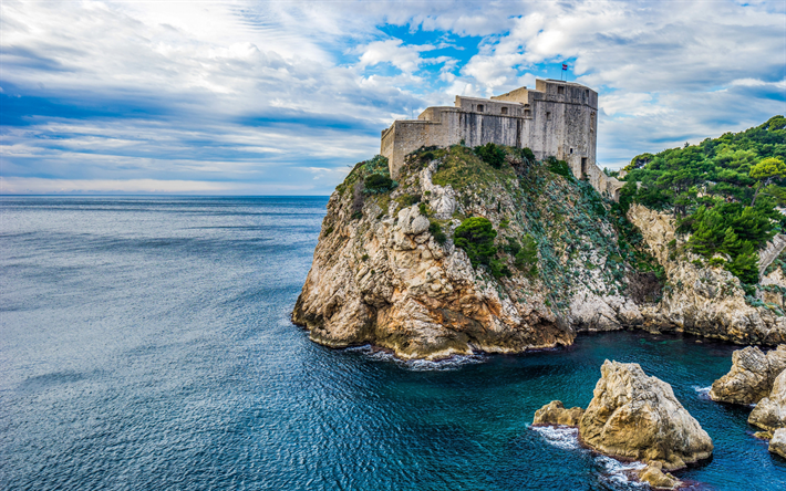 Dubrovnik castello, Adriatico, mare, rocce, costa, seascape, Dubrovnik, Croazia