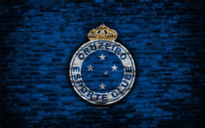 FC Cruzeiro, 4k, emblema, Brasileiro S&#233;rie A, grunge, soocer, Brasil, Cruzeiro, clube de futebol, textura de tijolos, Cruzeiro FC
