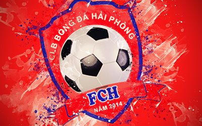 Hai Phong FC, 4k, paint art, logo, creative, Vietnamese football team, V League 1, emblem, red background, grunge style, Haiphong, Vietnam, football