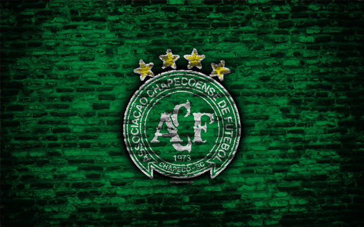 Chapecoense FC, 4k, emblema, Brasileiro S&#233;rie A, grunge, soocer, Brasil, Chapecoense, clube de futebol, textura de tijolos