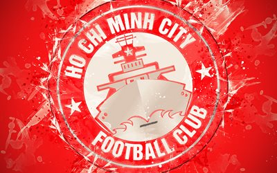 Ho Chi Minh City FC, 4k, paint art, logo, creative, Vietnamese football team, V League 1, emblem, red background, grunge style, Ho Chi Minh City, Vietnam, football
