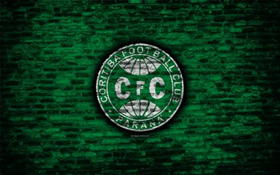 FC Coritiba, 4k, emblem, Brazilian Seria A, grunge, soocer, Brazil, Coritiba, football club, brick texture, Coritiba FC