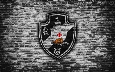 FC Vasco da Gama, 4k, emblem, Brazilian Seria A, grunge, soocer, Brazil, Vasco da Gama, football club, brick texture, Vasco da Gama FC