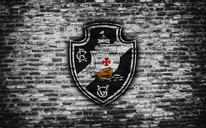FC Vasco da Gama, 4k, el emblema, la Brasile&#241;a de la Serie, el grunge, el soocer, Brasil, Vasco da Gama, club de f&#250;tbol, textura de ladrillo, Vasco da Gama FC