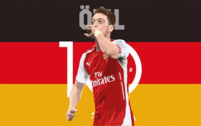 4k, Mesut Ozil, fan art, Arsenal, german flag, football stars, soccer, Ozil, Premier League, footballers, creative, german footballer, The Gunners, Arsenal FC